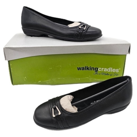 Walking Cradles Shoes - NIB Walking Cradle Flynn Black Leather Slip On Ballet Flats Shoes Size 5